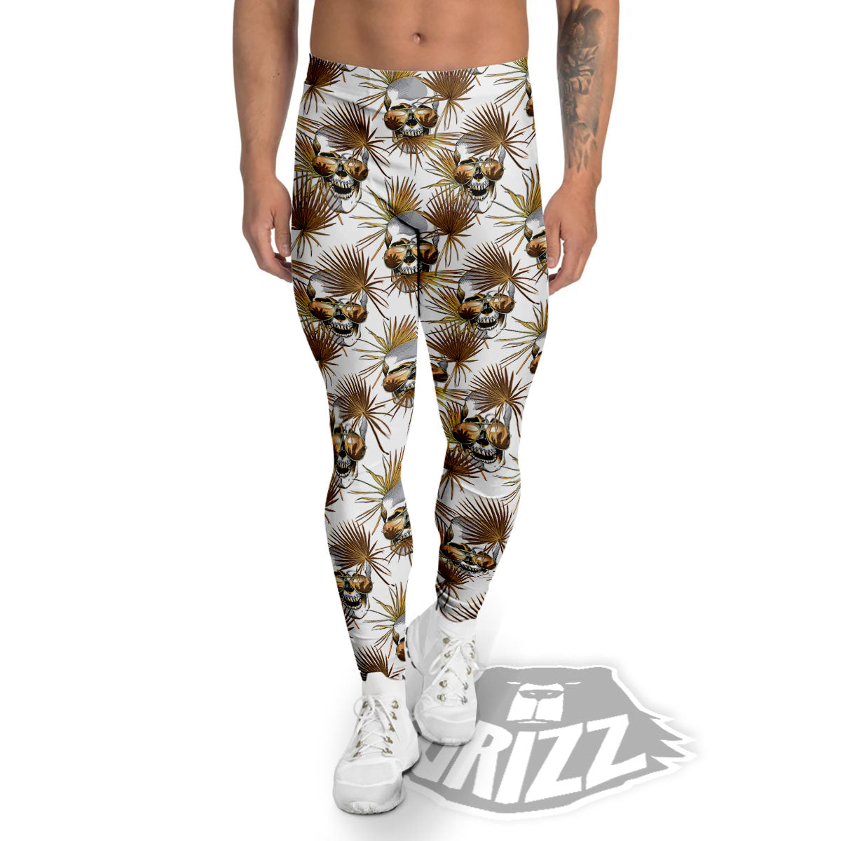 Skull Tropical Gold Print Pattern Men's Leggings-grizzshop