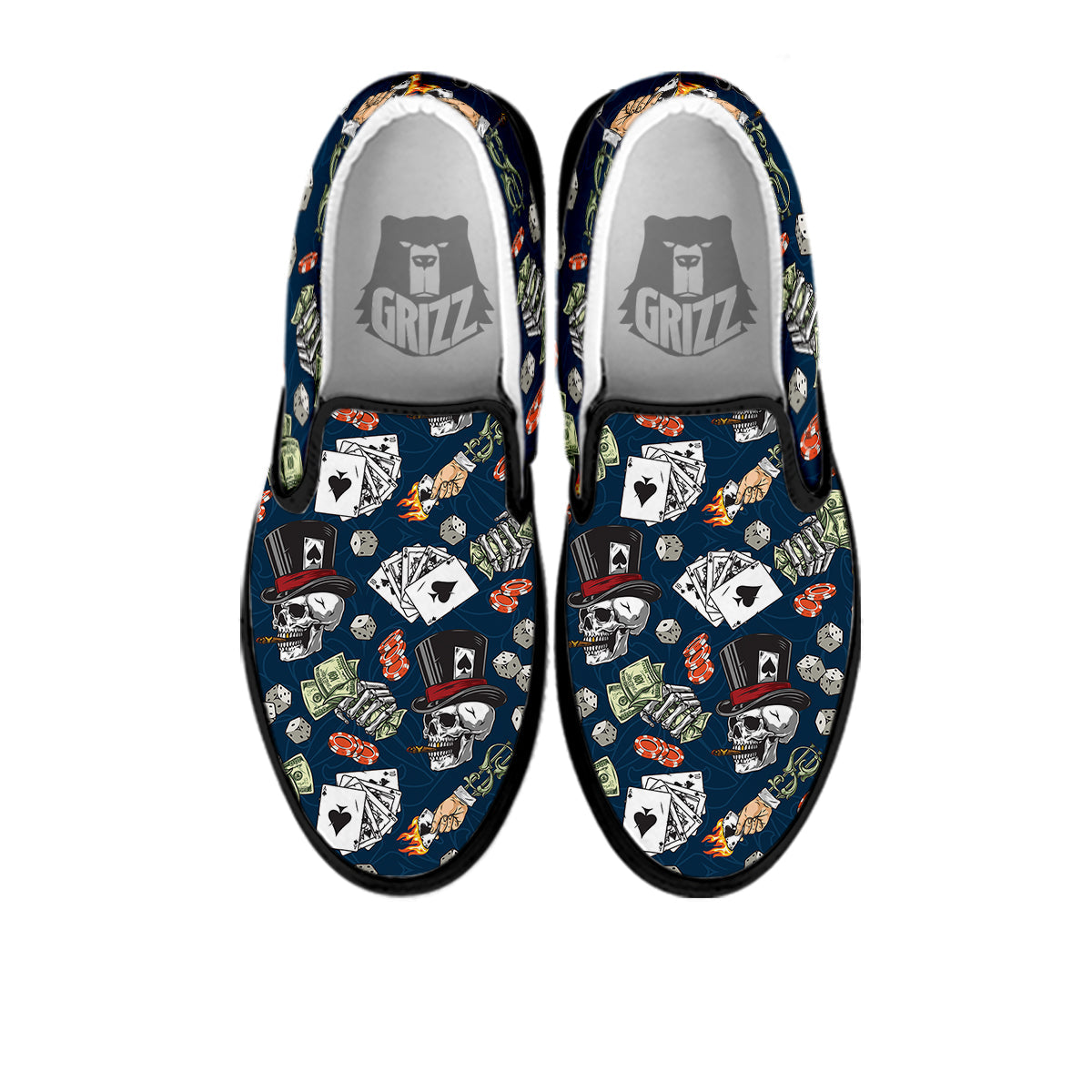 Skull Vintage Print Pattern Black Slip On Shoes-grizzshop