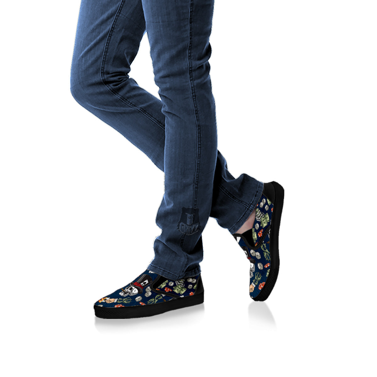 Skull Vintage Print Pattern Black Slip On Shoes-grizzshop