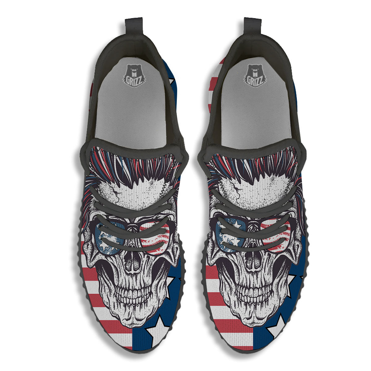 Skull With Sunglasses American Print Black Walking Shoes-grizzshop