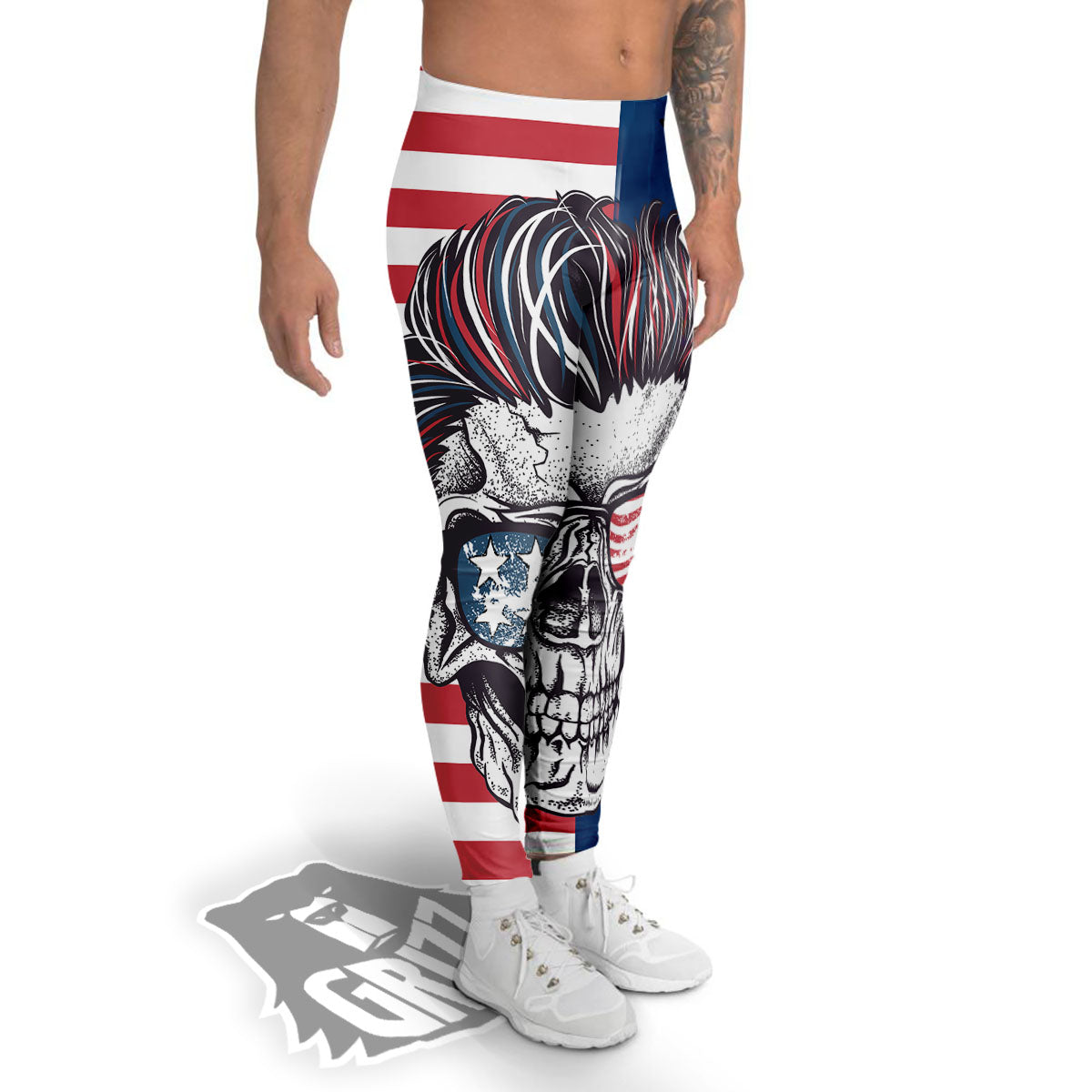 Skull With Sunglasses American Print Men's Leggings-grizzshop