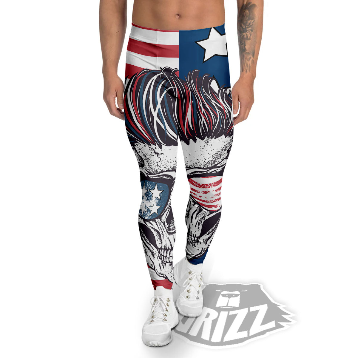 Skull With Sunglasses American Print Men's Leggings-grizzshop