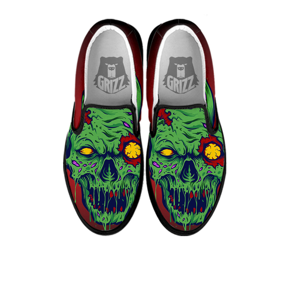 Skull Zombie Scary Horror Print Black Slip On Shoes-grizzshop
