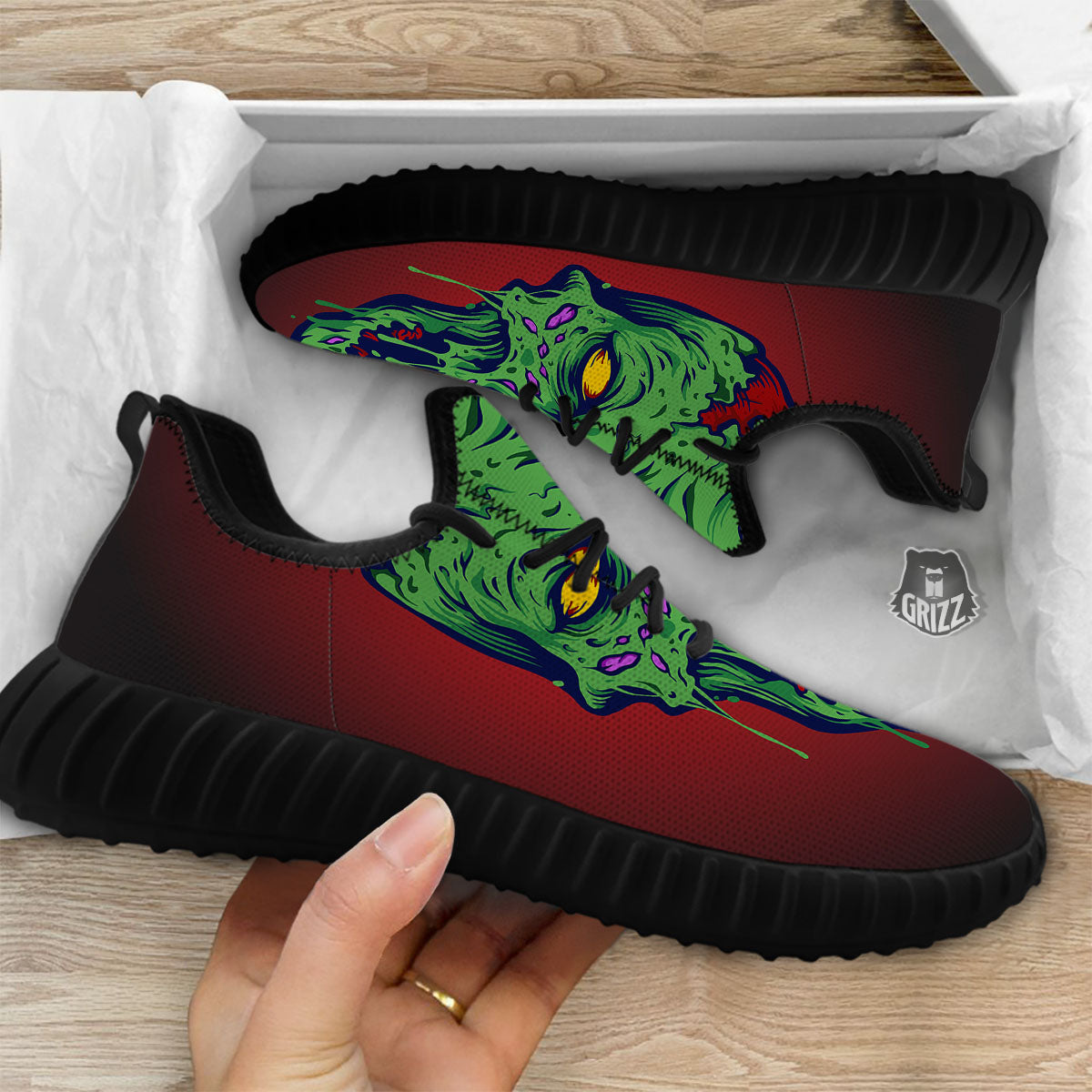 Skull Zombie Scary Horror Print Black Walking Shoes-grizzshop