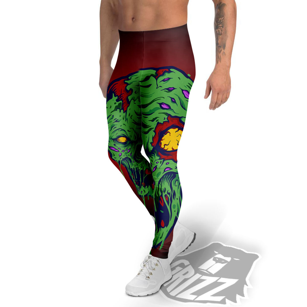 Skull Zombie Scary Horror Print Men's Leggings-grizzshop