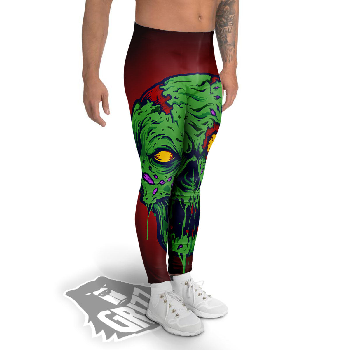Skull Zombie Scary Horror Print Men's Leggings-grizzshop