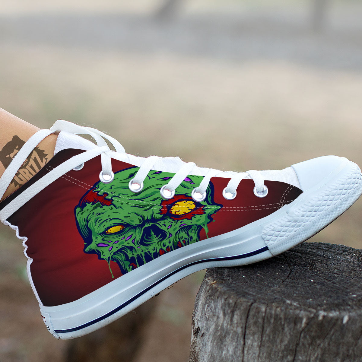 Skull Zombie Scary Horror Print White High Top Shoes-grizzshop