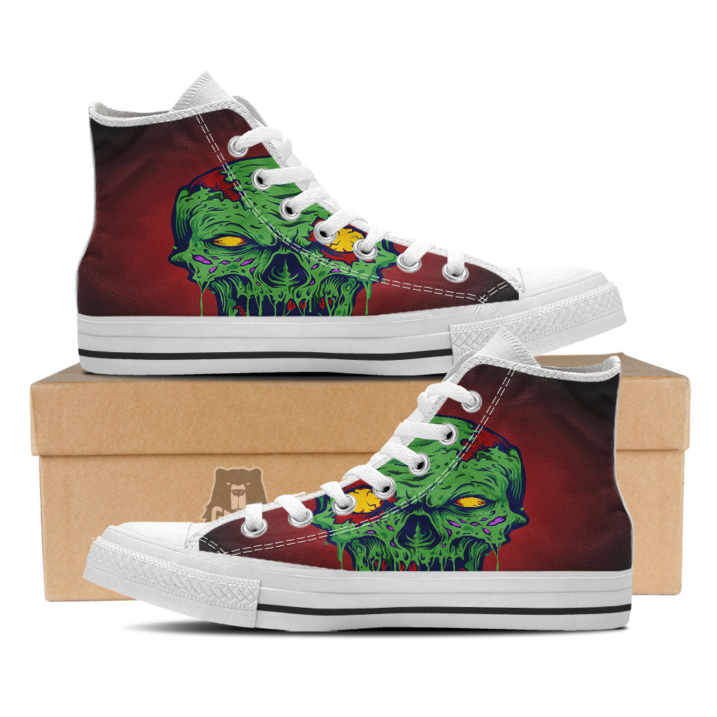 Skull Zombie Scary Horror Print White High Top Shoes-grizzshop