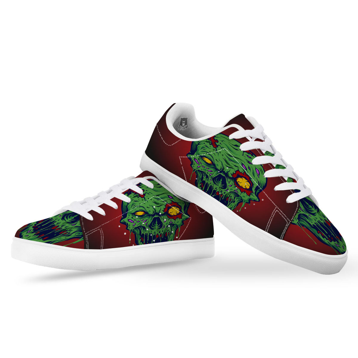 Skull Zombie Scary Horror Print White Low Top Sneakers-grizzshop