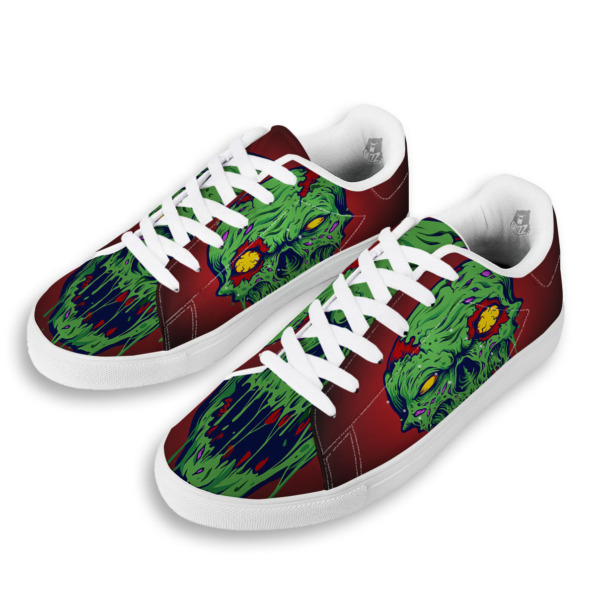 Skull Zombie Scary Horror Print White Low Top Sneakers-grizzshop