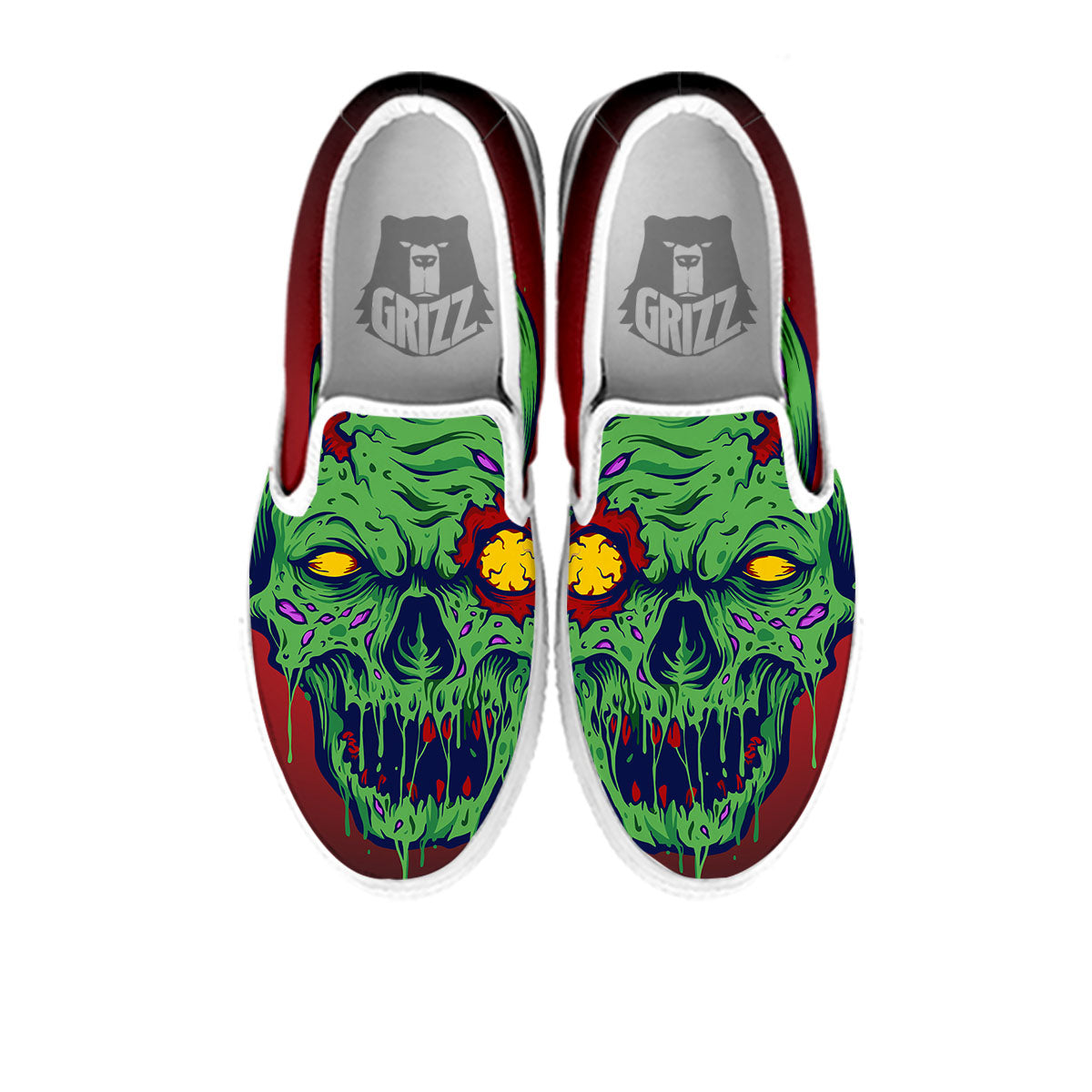 Skull Zombie Scary Horror Print White Slip On Shoes-grizzshop