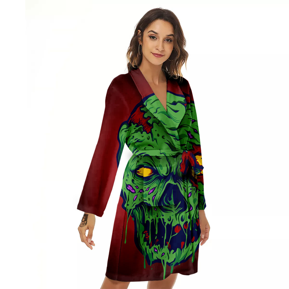 Skull Zombie Scary Horror Print Women's Robe-grizzshop