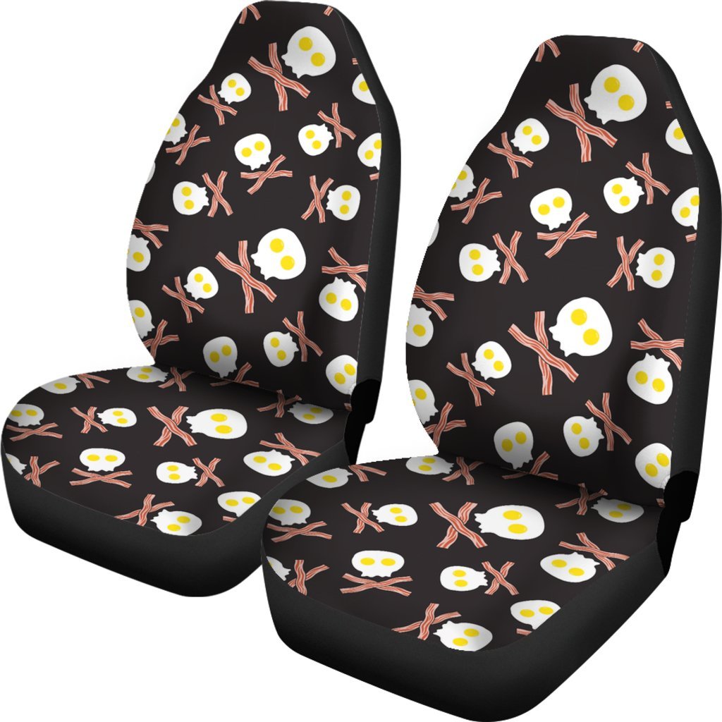 Skull Bacon Egg Pattern Print Universal Fit Car Seat Cover-grizzshop