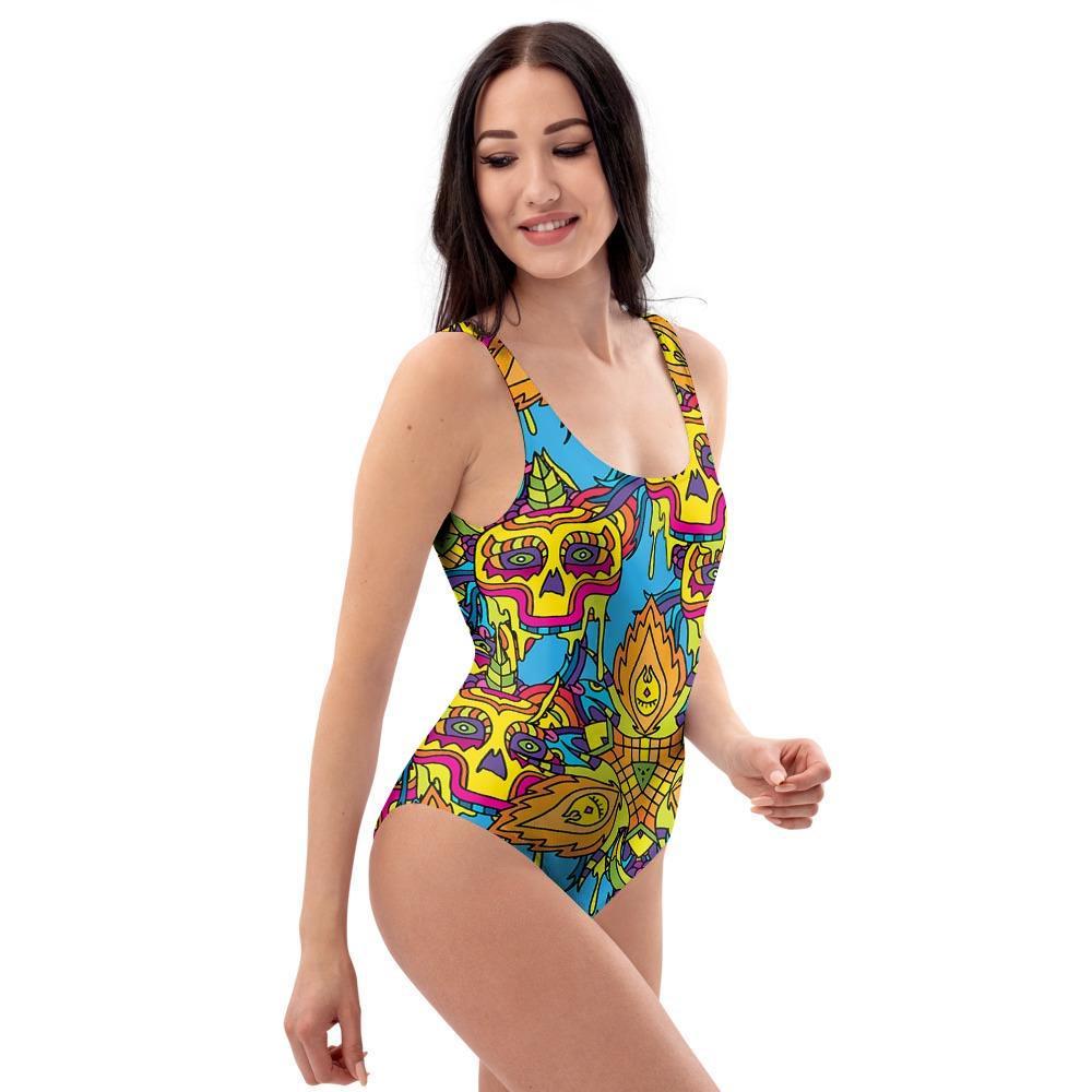 Skull Trippy Psychedelic One Piece Swimsuite-grizzshop