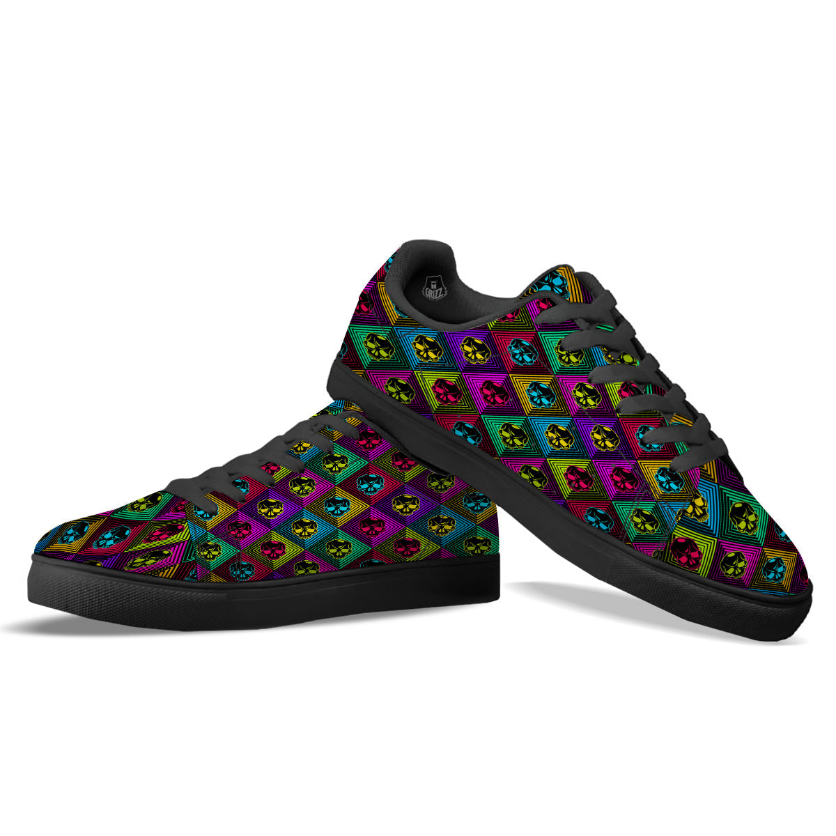 Skulls Hard Rock Colorful Print Pattern Black Low Top Sneakers-grizzshop