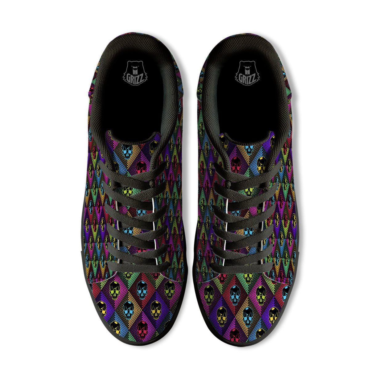 Skulls Hard Rock Colorful Print Pattern Black Low Top Sneakers-grizzshop