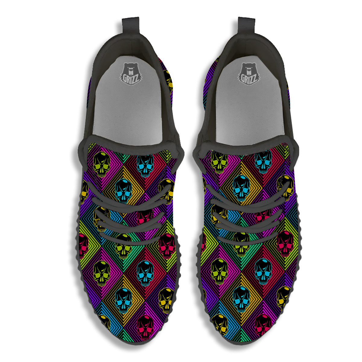 Skulls Hard Rock Colorful Print Pattern Black Walking Shoes-grizzshop