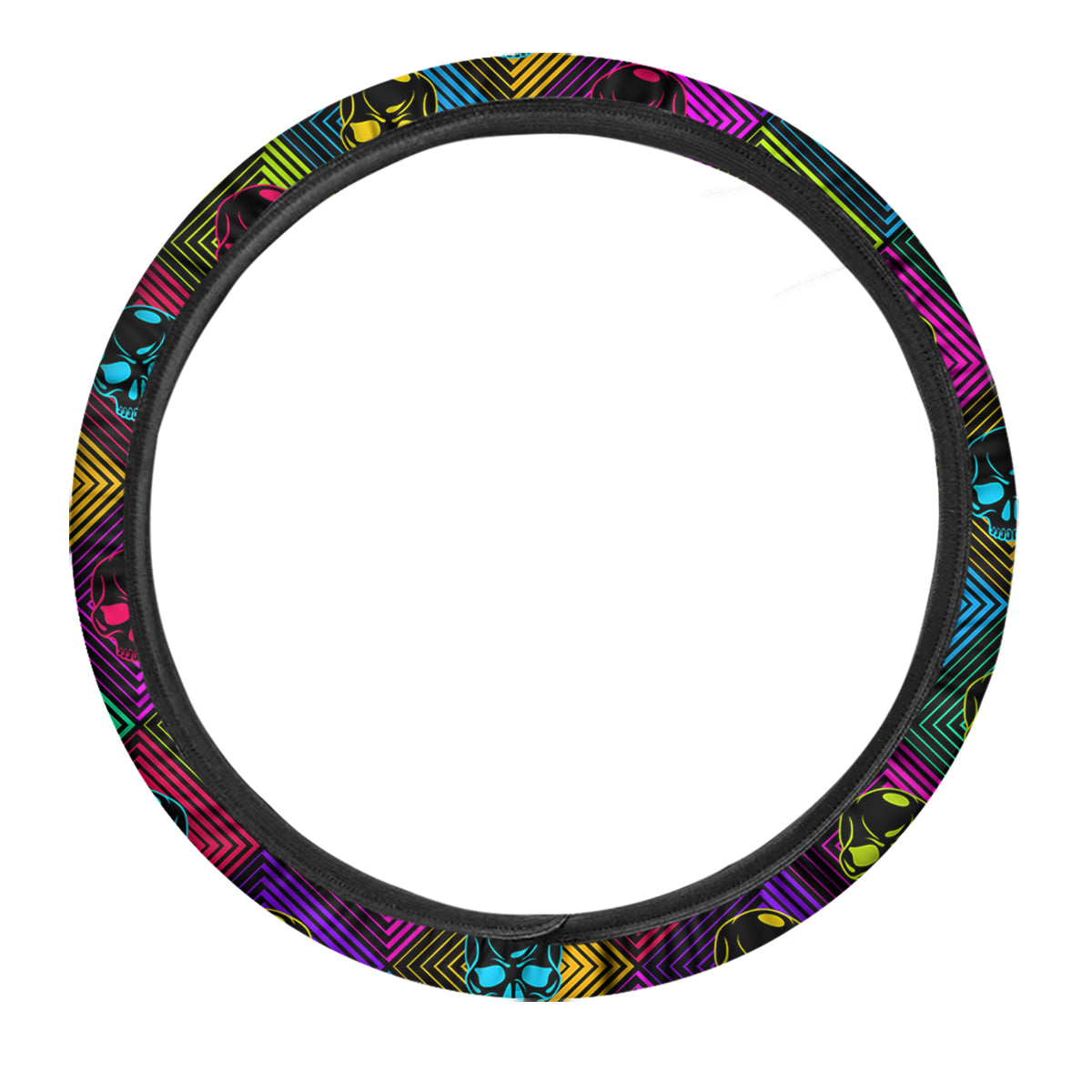Skulls Hard Rock Colorful Print Pattern Car Steering Wheel Cover-grizzshop