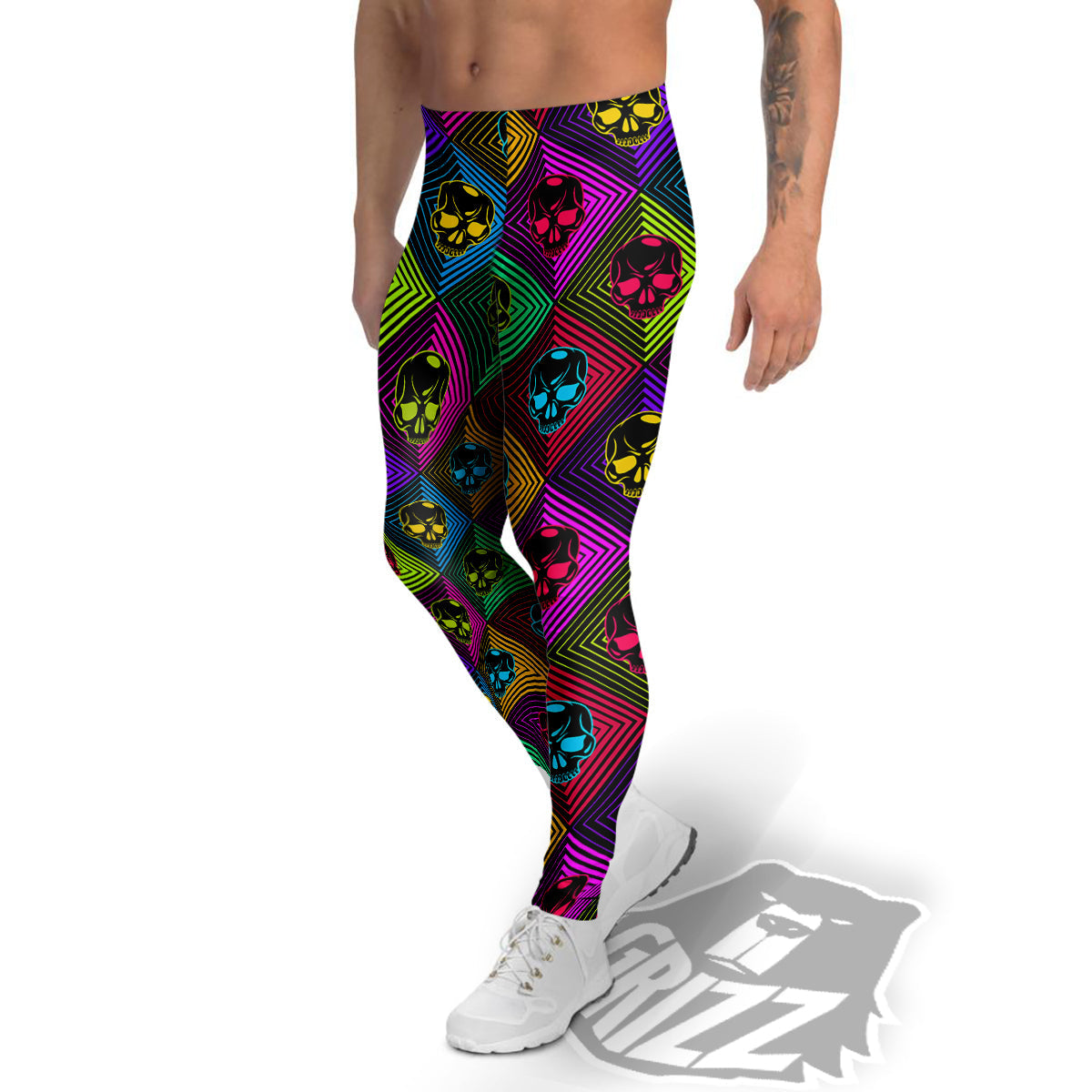 Skulls Hard Rock Colorful Print Pattern Men's Leggings-grizzshop