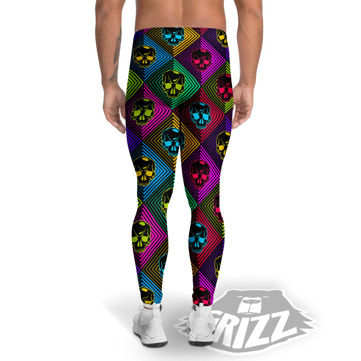 Skulls Hard Rock Colorful Print Pattern Men's Leggings-grizzshop