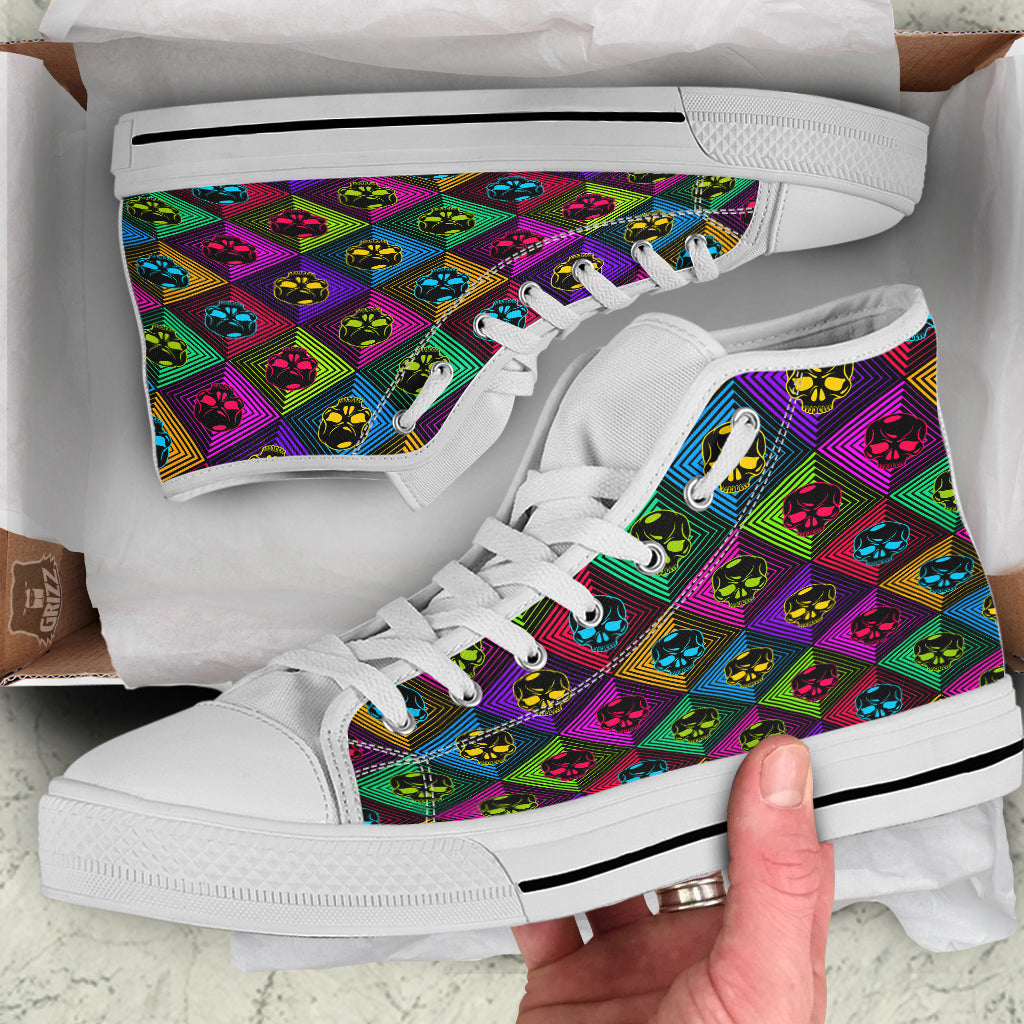 Skulls Hard Rock Colorful Print Pattern White High Top Shoes-grizzshop