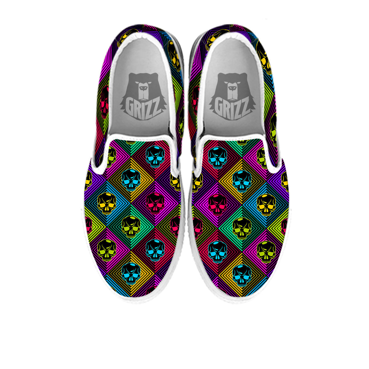 Skulls Hard Rock Colorful Print Pattern White Slip On Shoes-grizzshop
