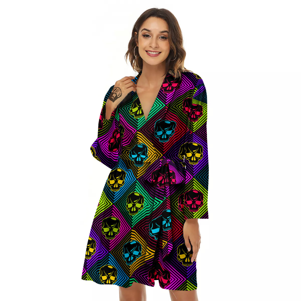 Skulls Hard Rock Colorful Print Pattern Women's Robe-grizzshop