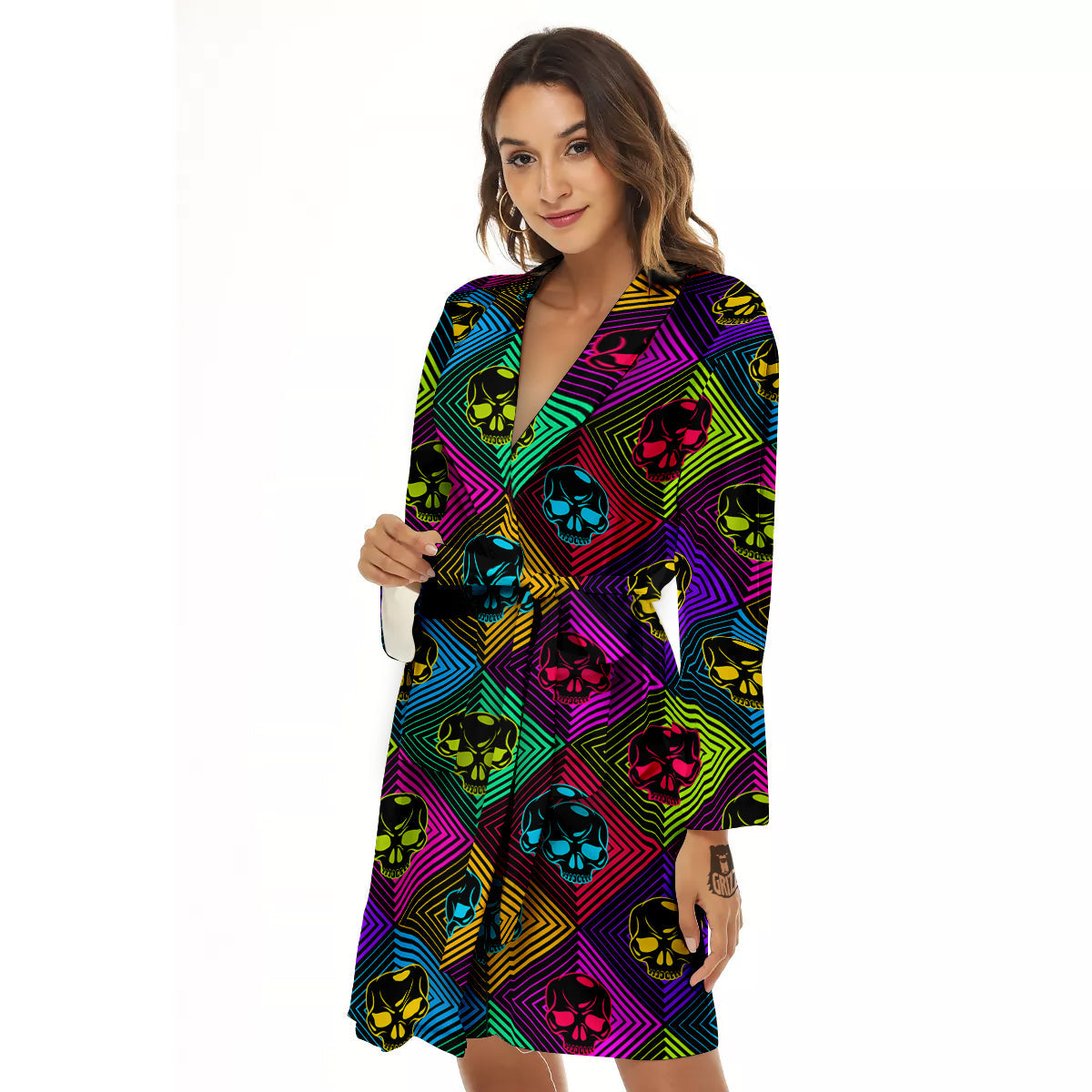 Skulls Hard Rock Colorful Print Pattern Women's Robe-grizzshop