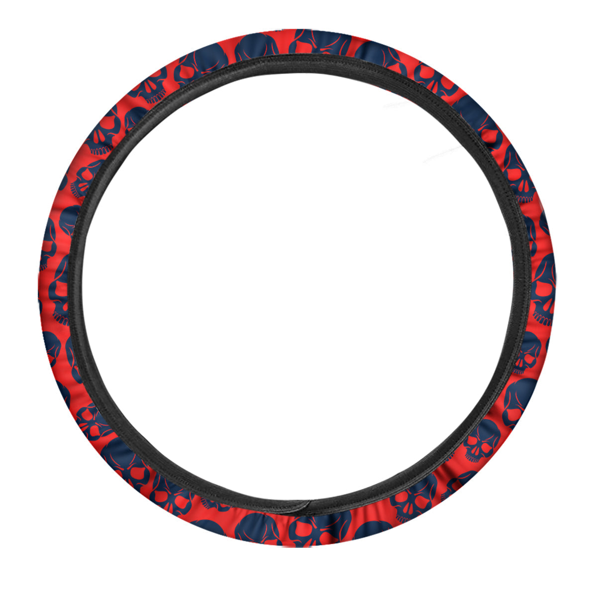Skulls Red And Blue Hard Rock Print Pattern Car Steering Wheel Cover-grizzshop