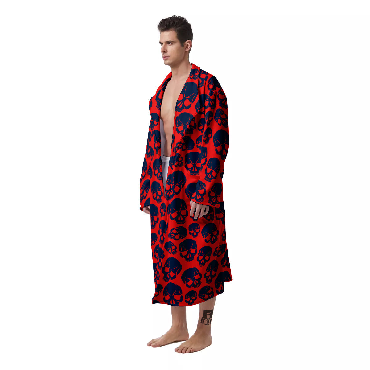 Skulls Red And Blue Hard Rock Print Pattern Men's Robe-grizzshop