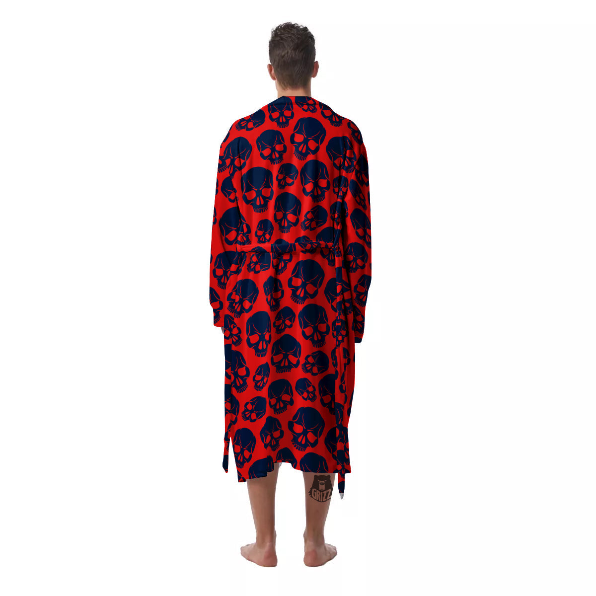Skulls Red And Blue Hard Rock Print Pattern Men's Robe-grizzshop