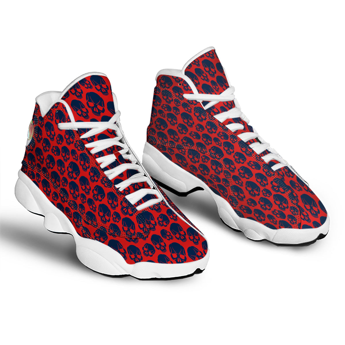 Skulls Red And Blue Hard Rock Print Pattern White Basketball Shoes-grizzshop
