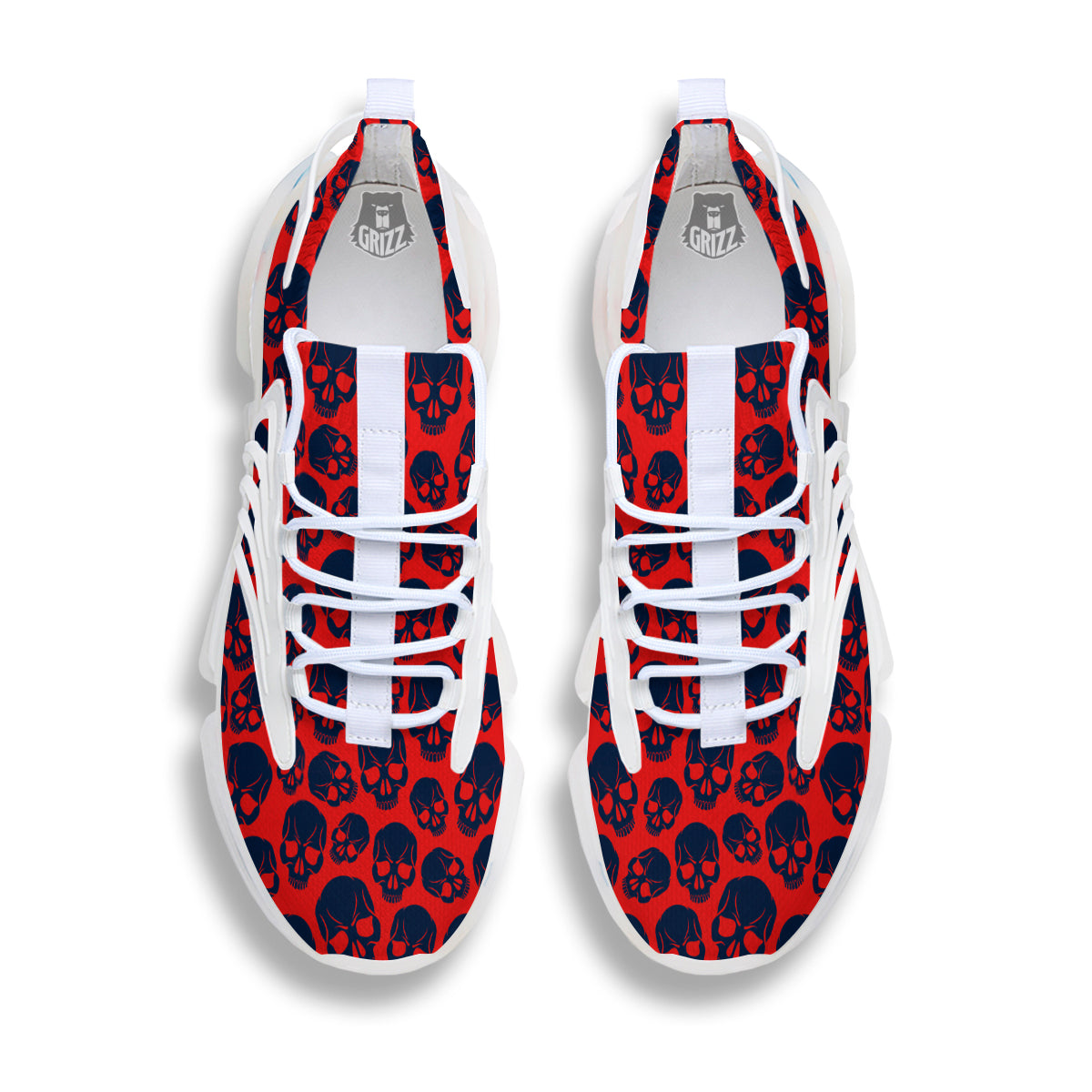 Skulls Red And Blue Hard Rock Print Pattern White Gym Shoes-grizzshop