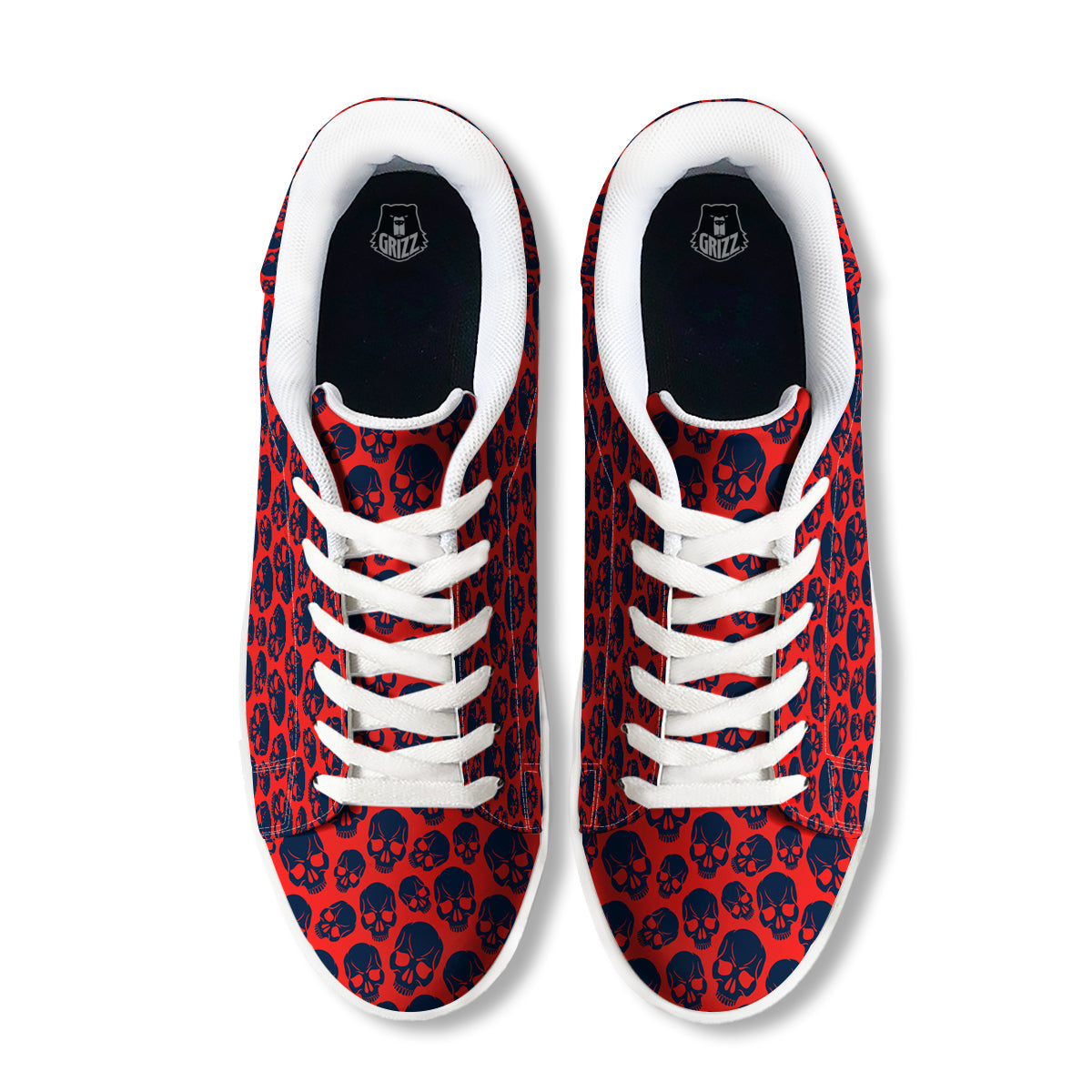 Skulls Red And Blue Hard Rock Print Pattern White Low Top Sneakers-grizzshop