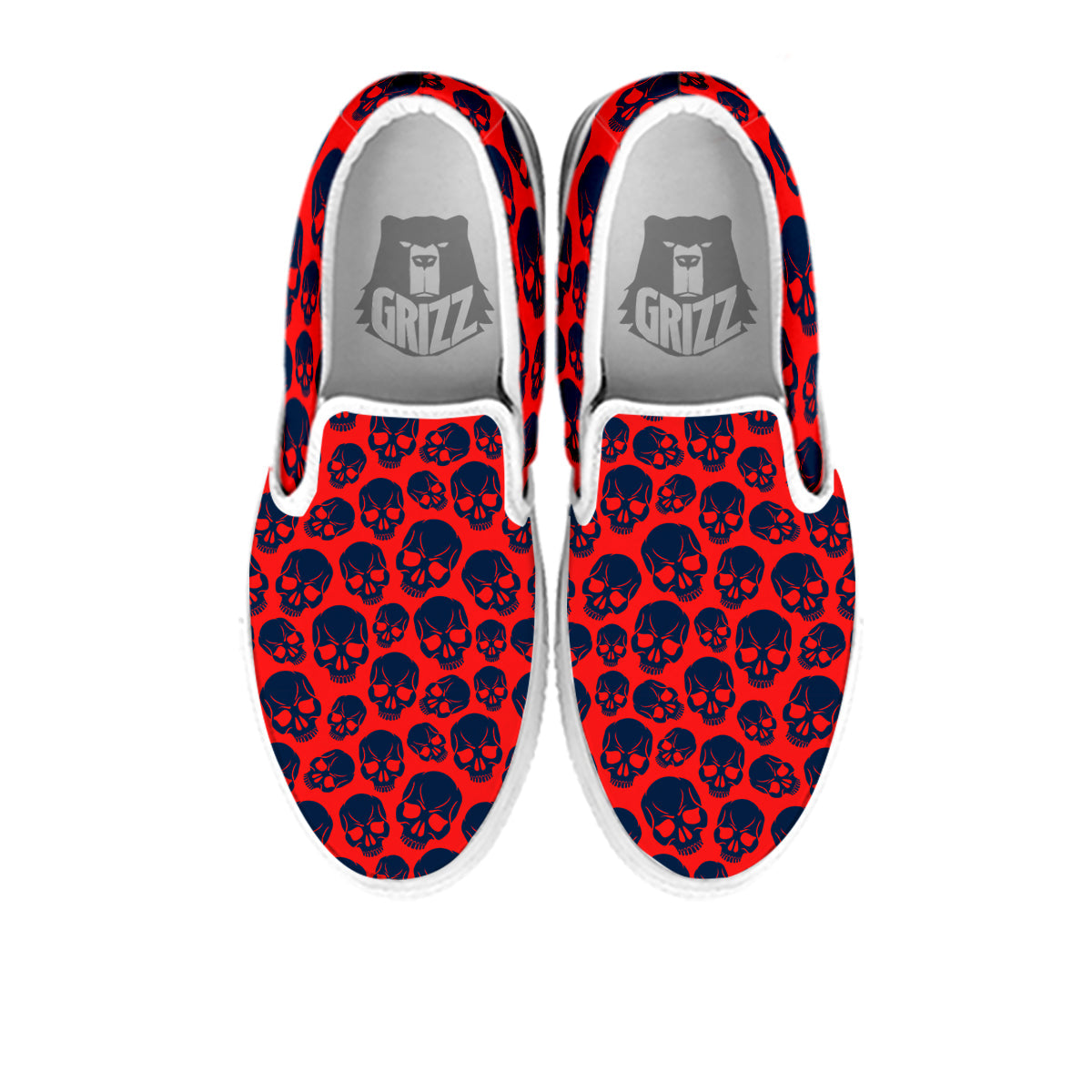 Skulls Red And Blue Hard Rock Print Pattern White Slip On Shoes-grizzshop