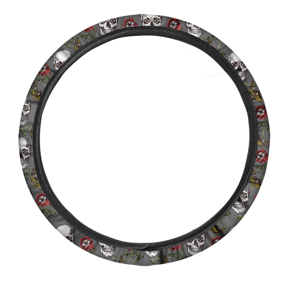 Skulls Roses Death Eyes Print Pattern Car Steering Wheel Cover-grizzshop