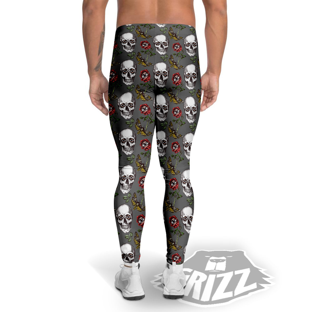 Skulls Roses Death Eyes Print Pattern Men's Leggings-grizzshop