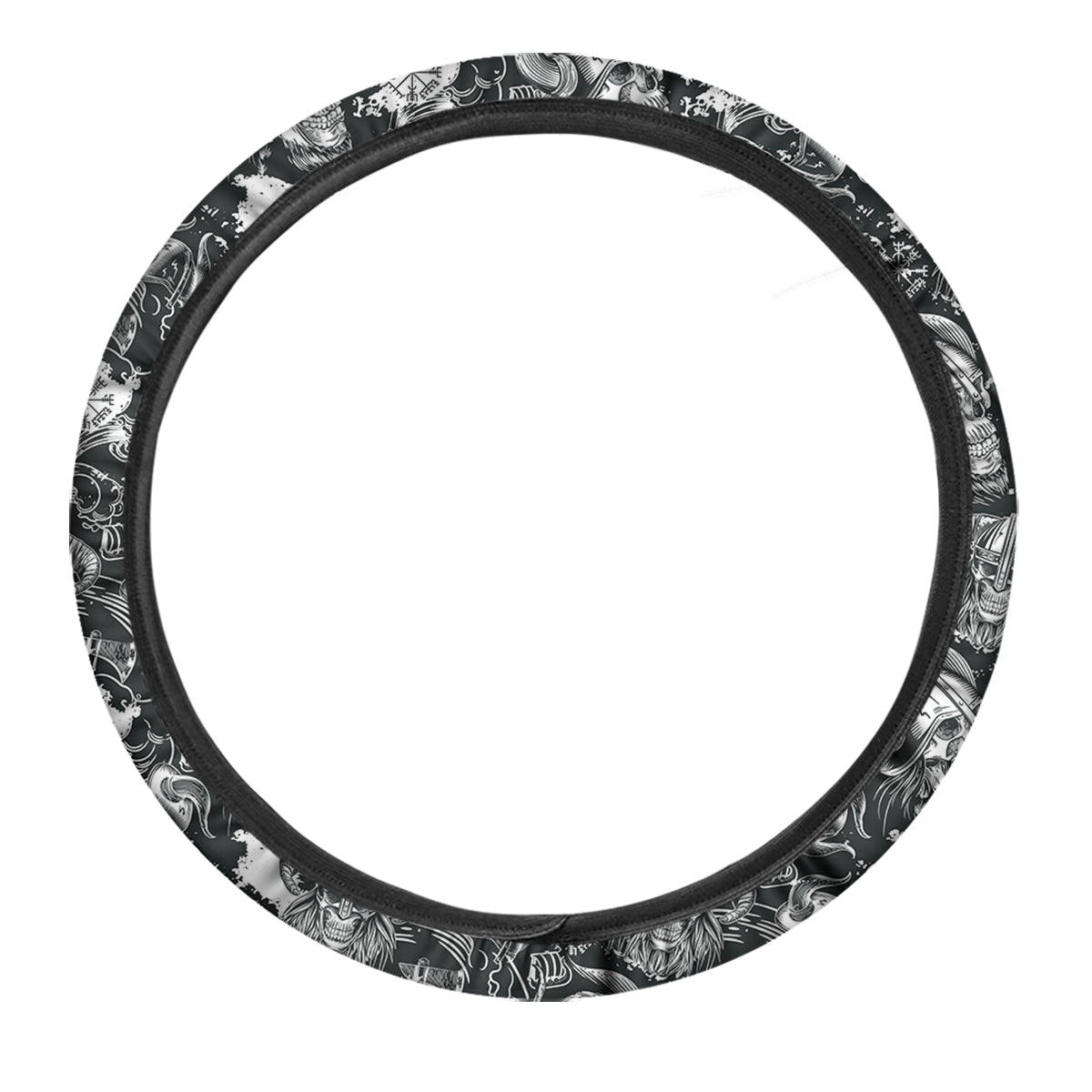 Skulls in Viking Helmets Print Pattern Car Steering Wheel Cover-grizzshop