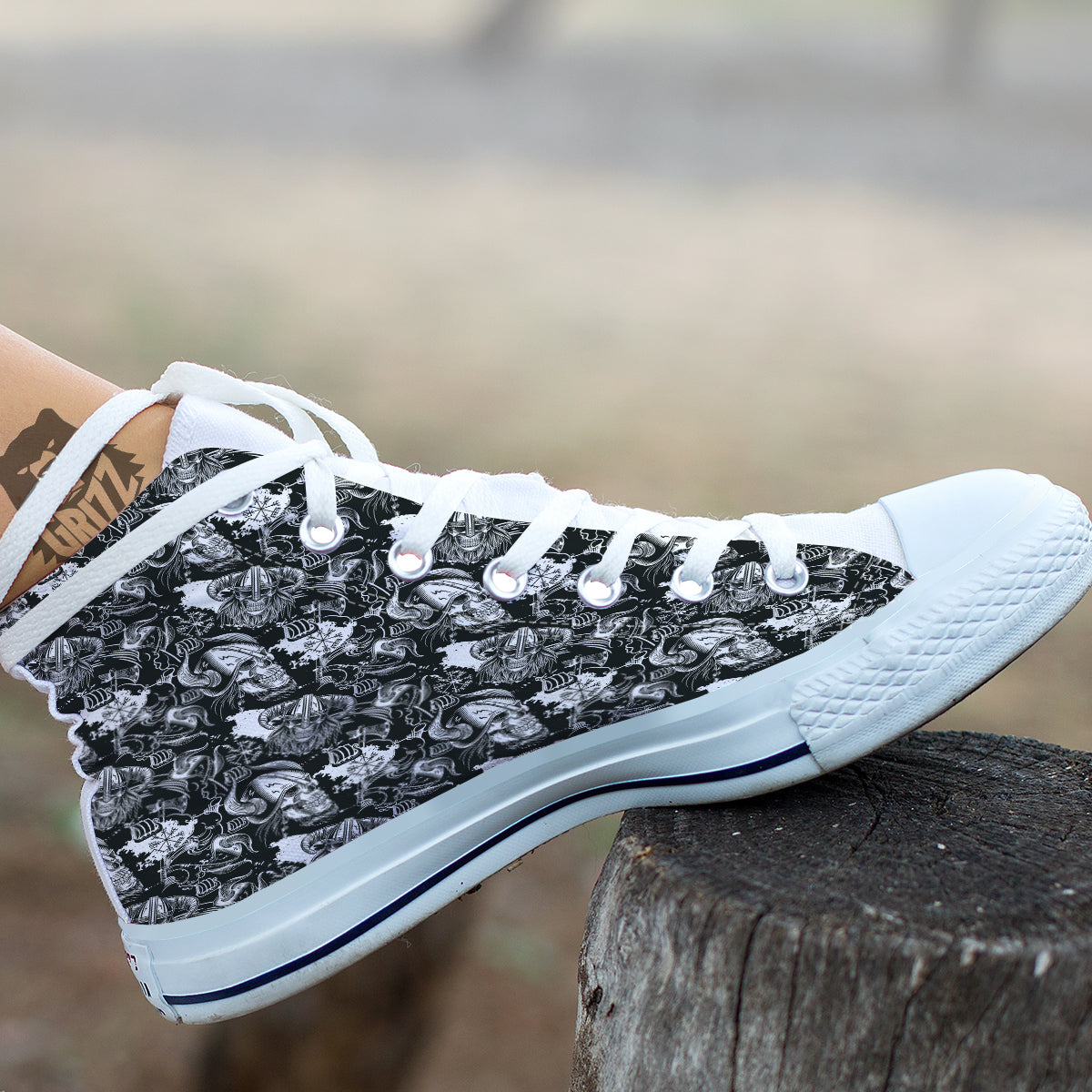 Skulls in Viking Helmets Print Pattern White High Top Shoes-grizzshop