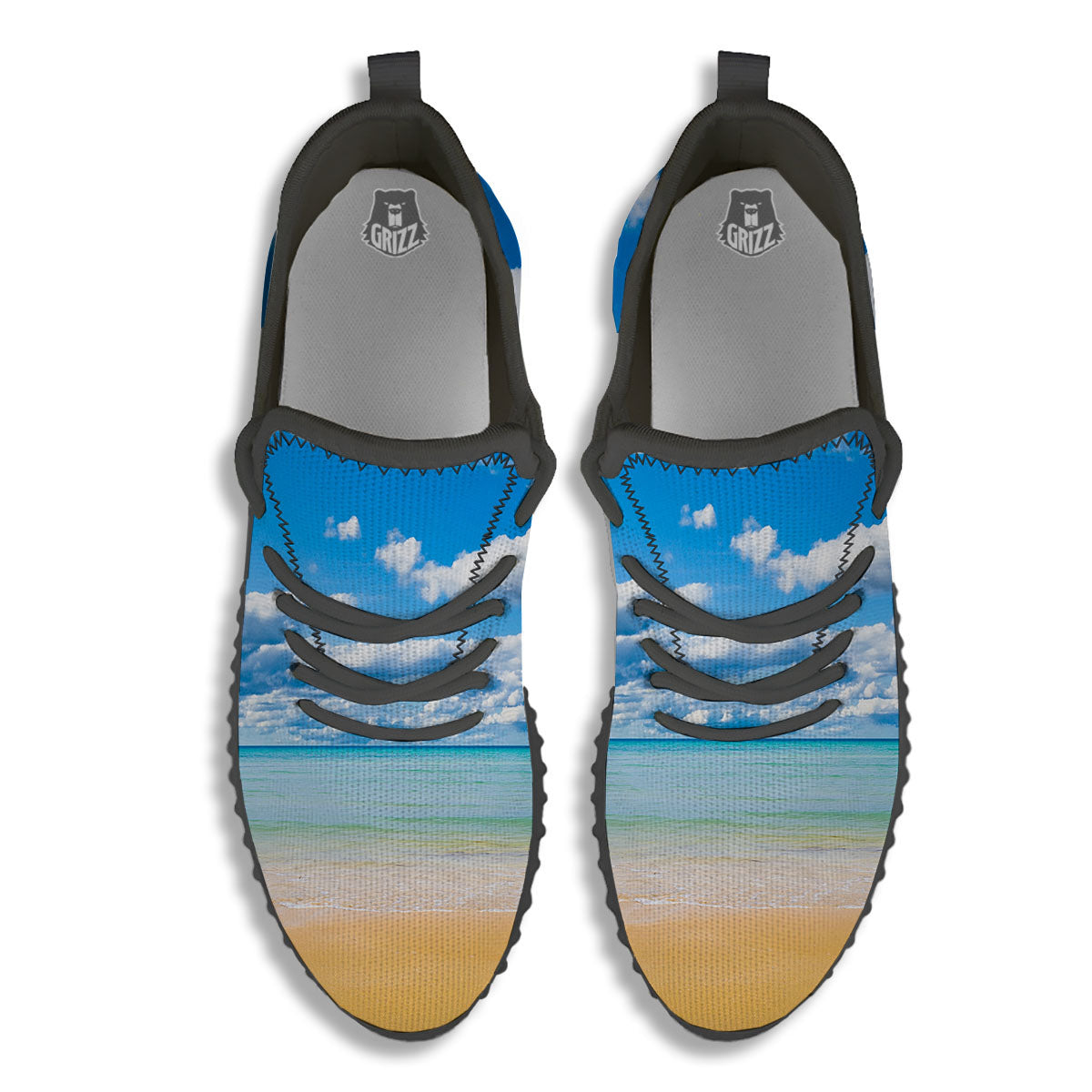 Sky And Sea Print Black Walking Shoes-grizzshop