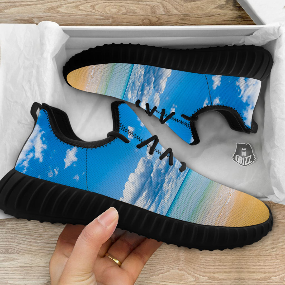 Sky And Sea Print Black Walking Shoes-grizzshop