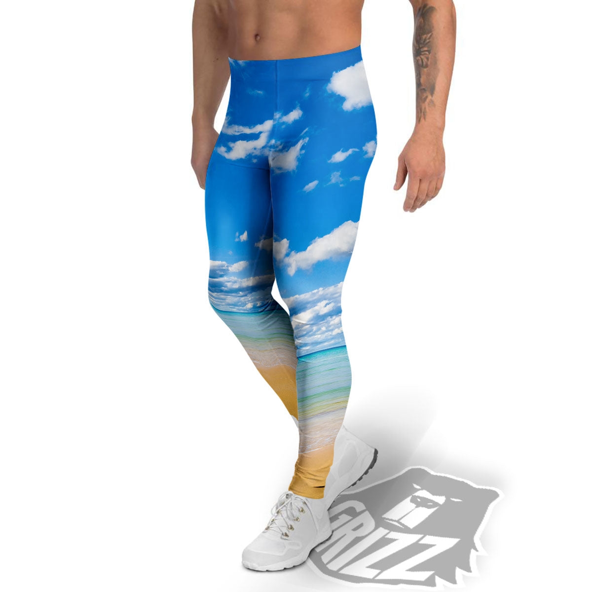 Sky And Sea Print Men's Leggings-grizzshop