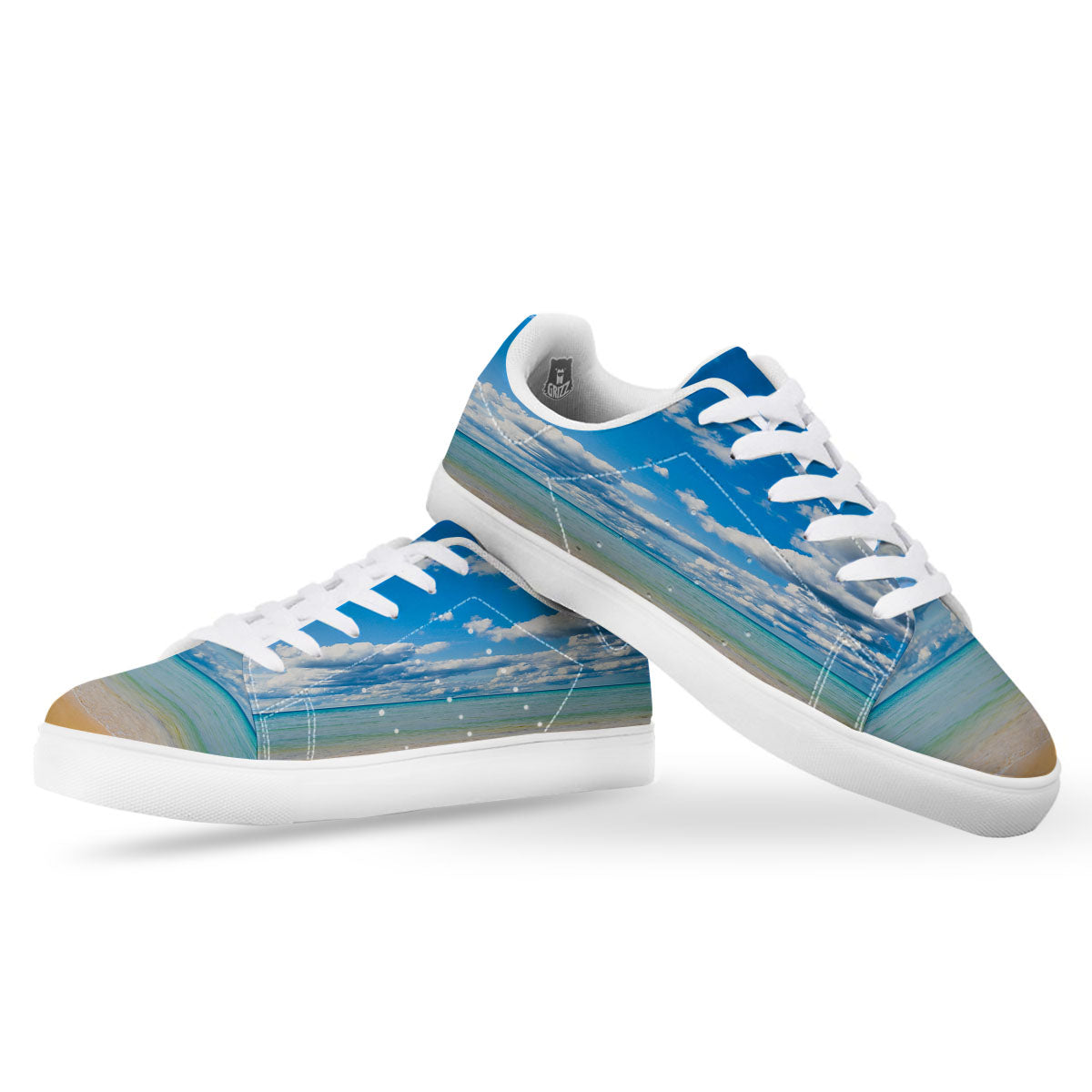 Sky And Sea Print White Low Top Sneakers-grizzshop