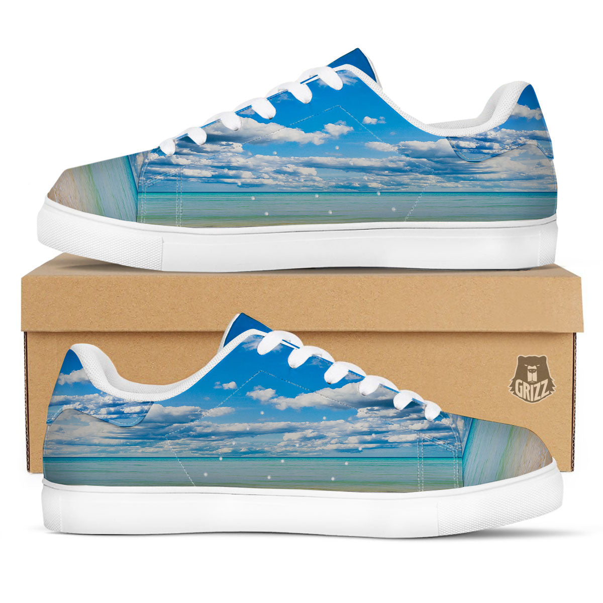 Sky And Sea Print White Low Top Sneakers-grizzshop