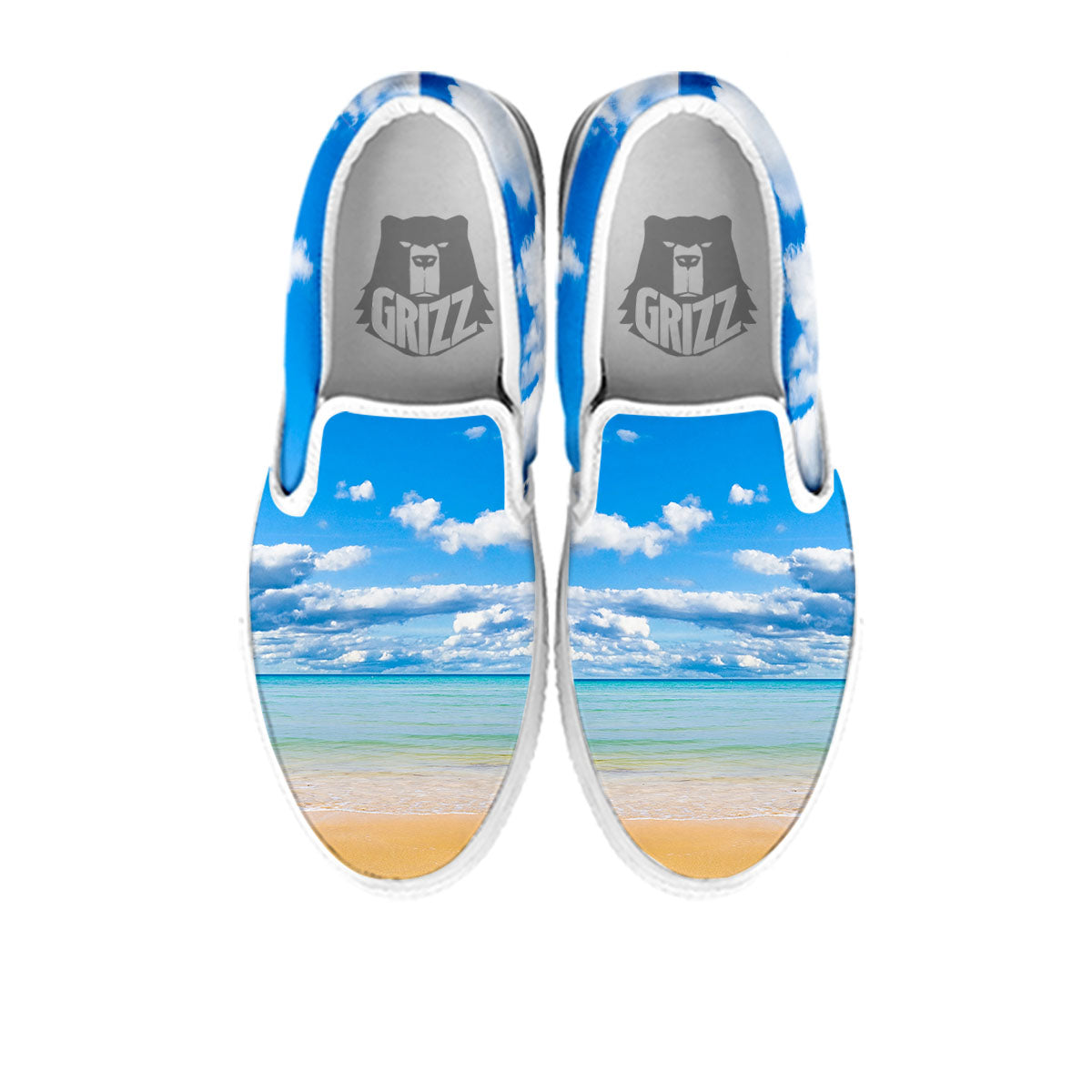 Sky And Sea Print White Slip On Shoes-grizzshop