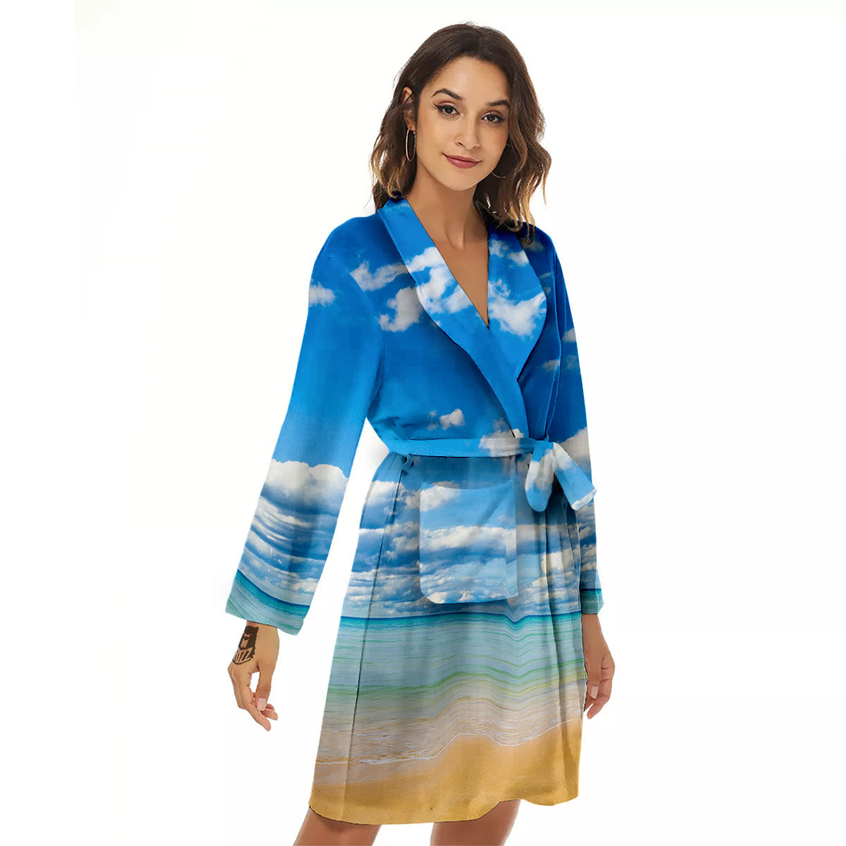 Sky And Sea Print Women's Robe-grizzshop