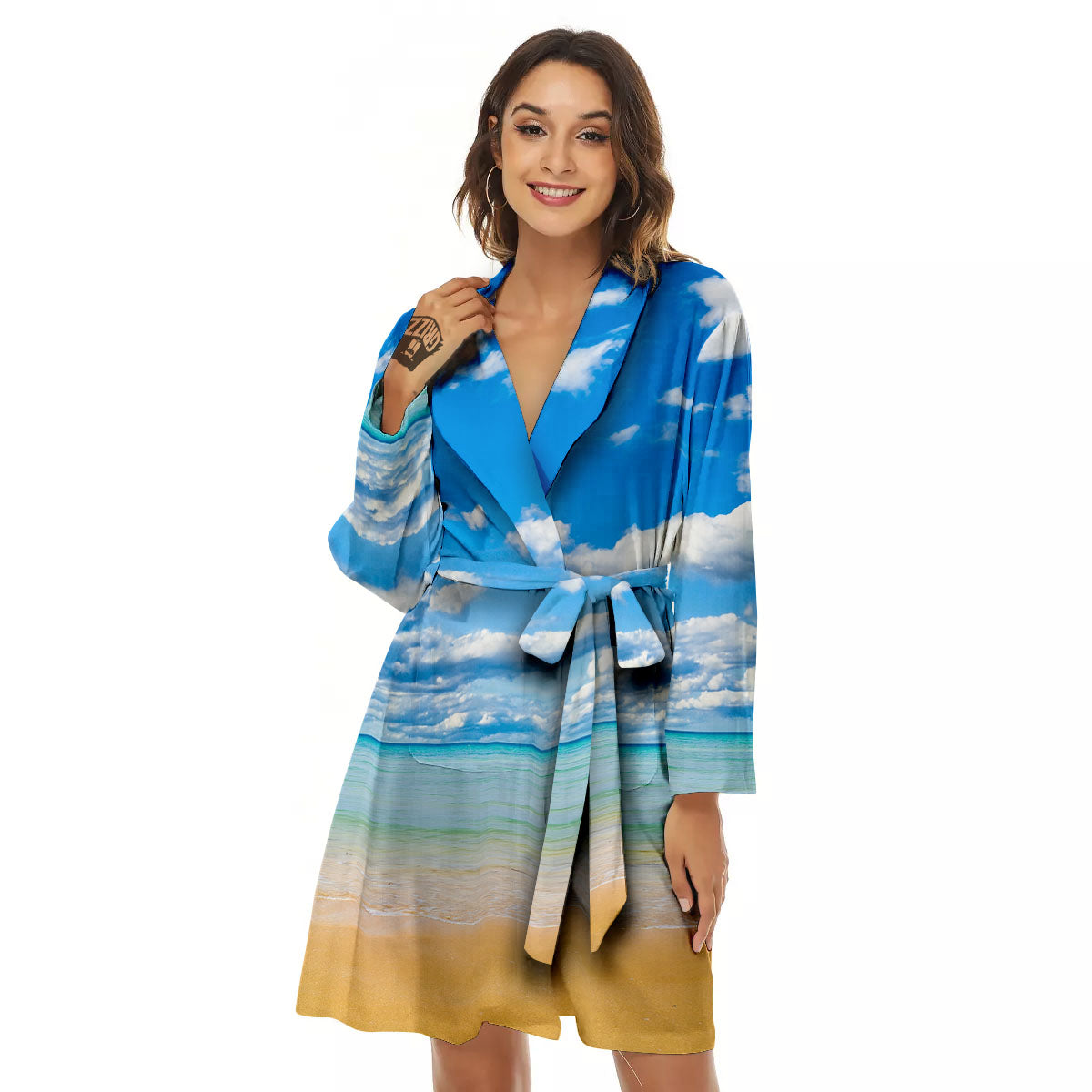 Sky And Sea Print Women's Robe-grizzshop