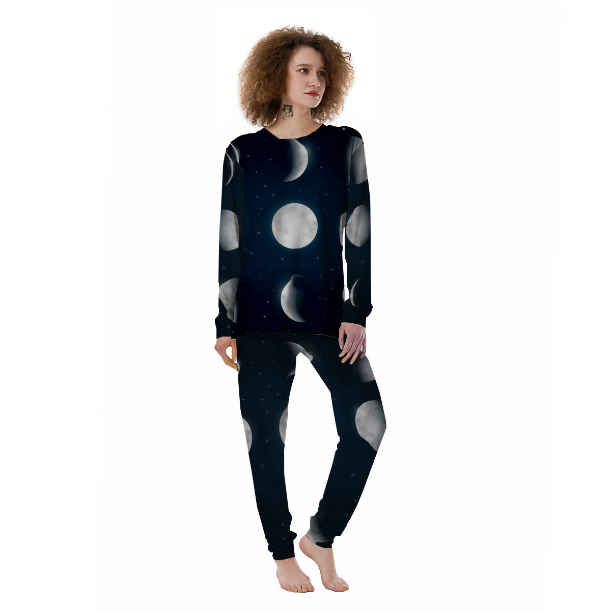 Sky Moon Night Phase Print Women's Pajamas-grizzshop