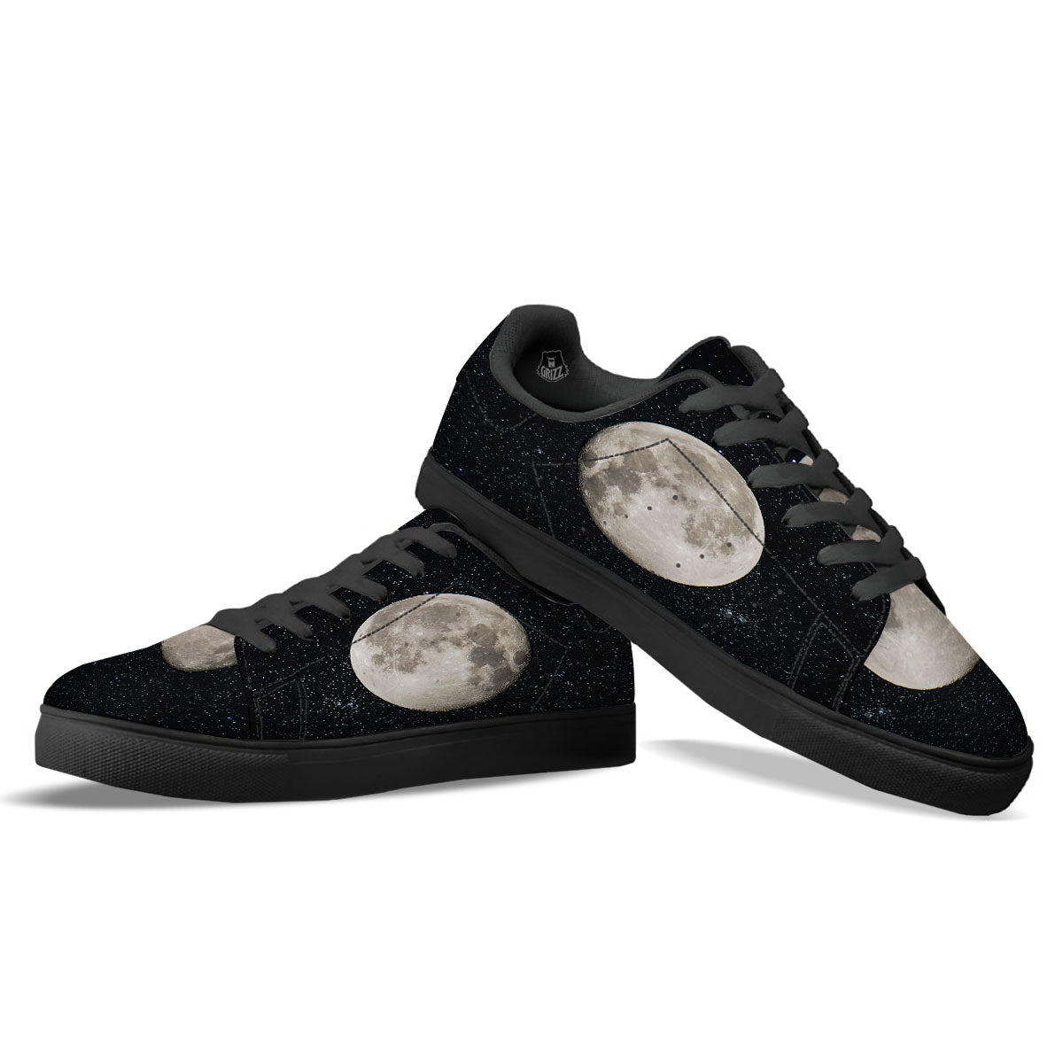 Sky Night Full Moon Print Black Low Top Sneakers-grizzshop