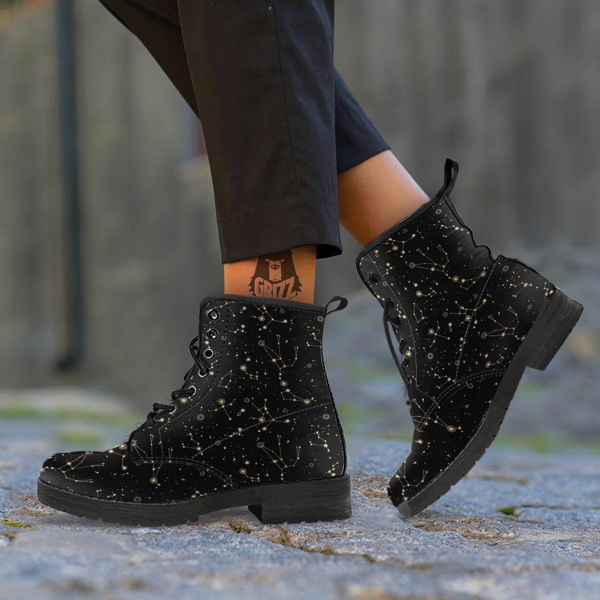 Sky Star Print Pattern Leather Boots-grizzshop